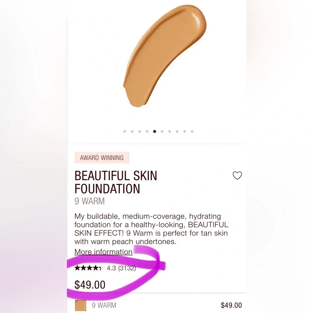 Charlotte Tilbury Beautiful Skin Foundation | Shade: 9 Warm | NEW!!!🤎‎